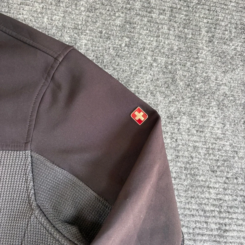 Swiss Tech Mens Hybrid Softshell Fleece Jacket Black Gray Full Zip Large 42-44